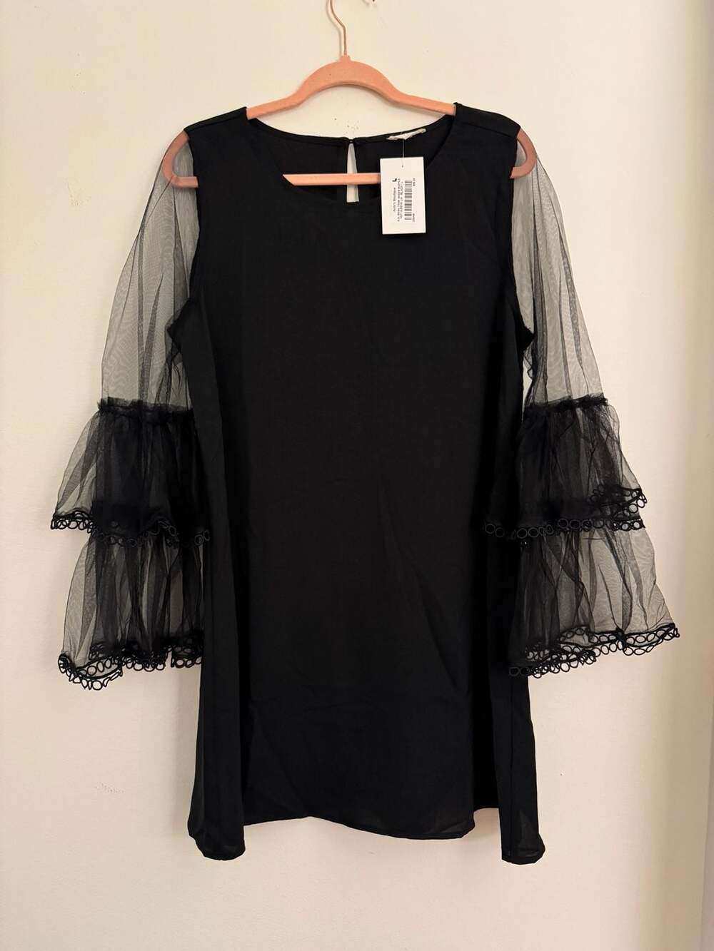 JODIFL NWT Black Tank Sheer Ruffle Net Sleeve Shift Dress